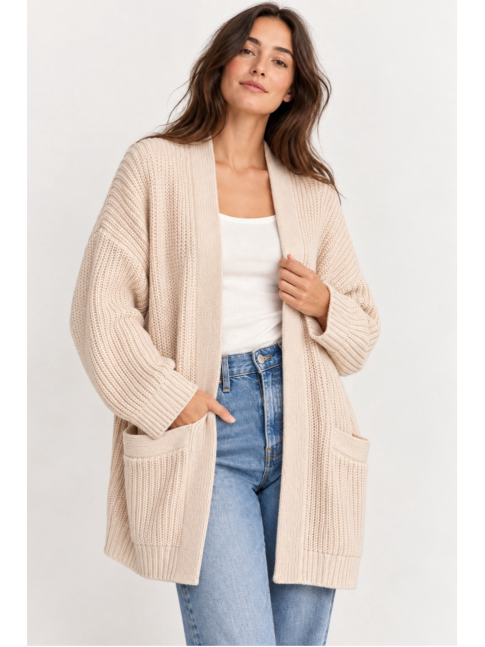 Everlane Organic Cotton Oversized Cardigan XL Oatmeal Beige Chunky Knit